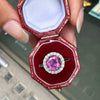 1.54ct Pink Sapphire and Diamond Halo 18K White Gold Cluster Engagement Ring