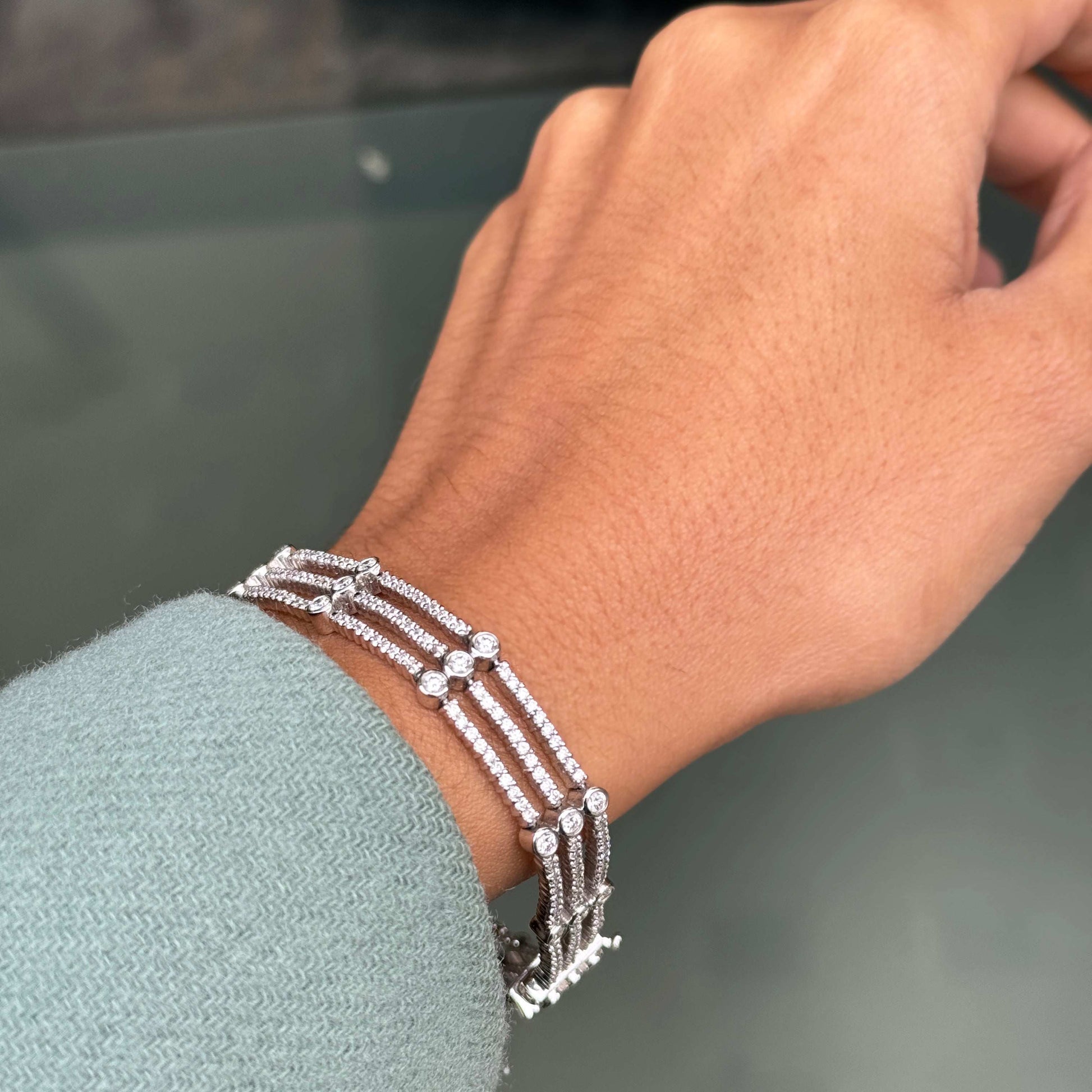 18 Carat White Gold Three Row Diamond Bracelet