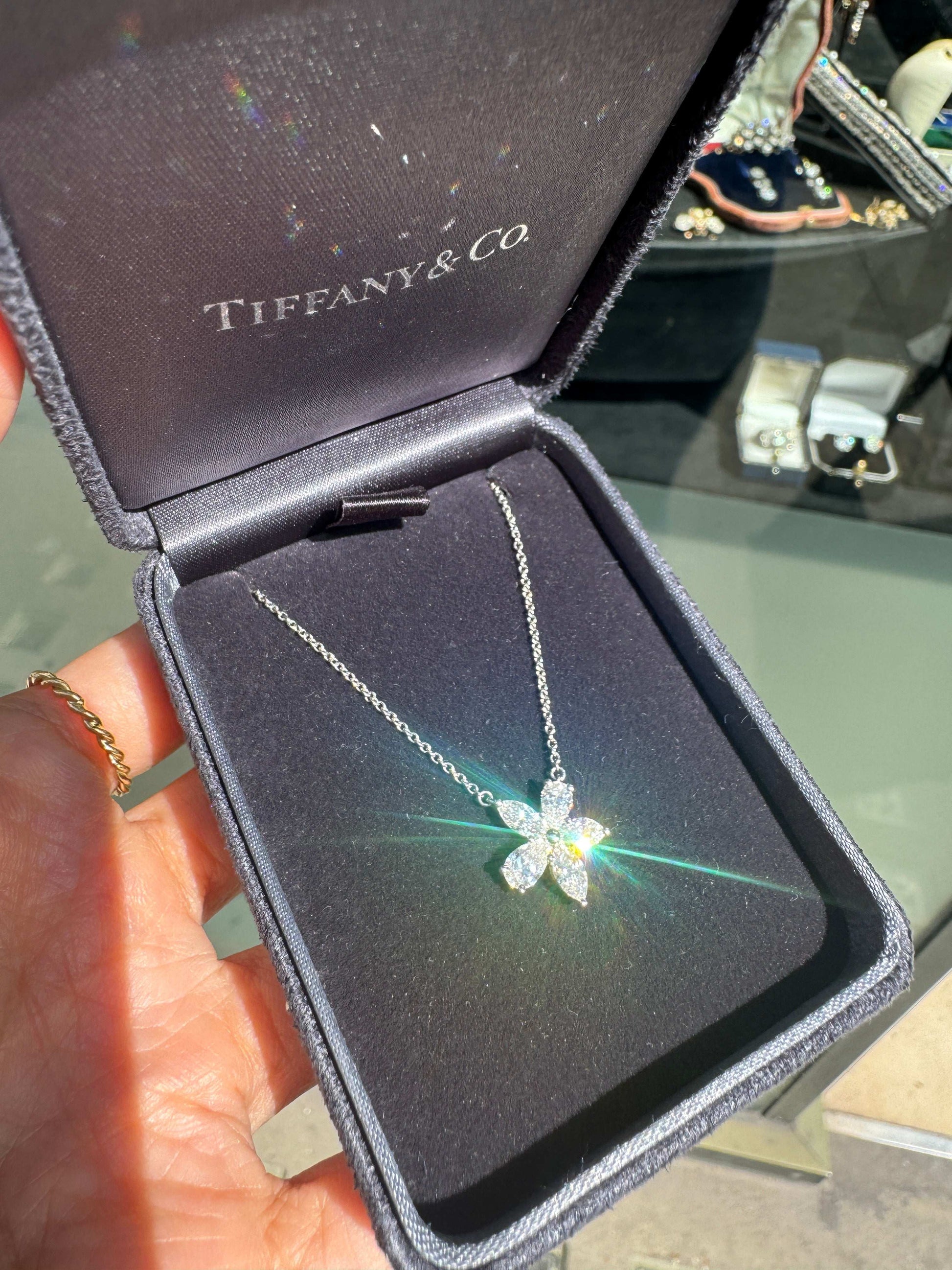 Tiffany & Co Victoria Mixed Diamond Cluster Platinum Pendant Necklace