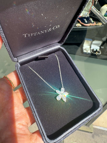 Tiffany & Co Victoria Mixed Diamond Cluster Platinum Pendant Necklace