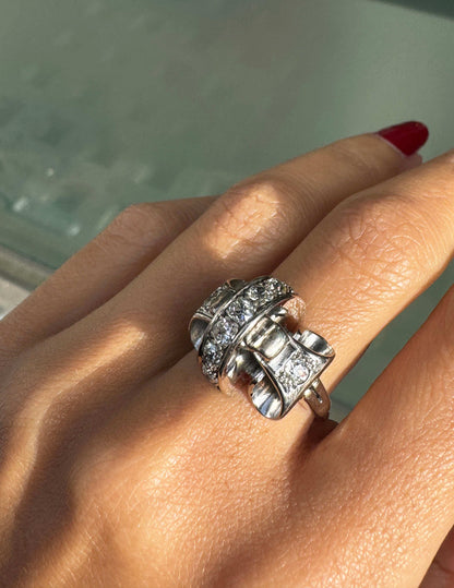 Vintage Diamond and 18ct White Gold Retro Fancy Cocktail Ring