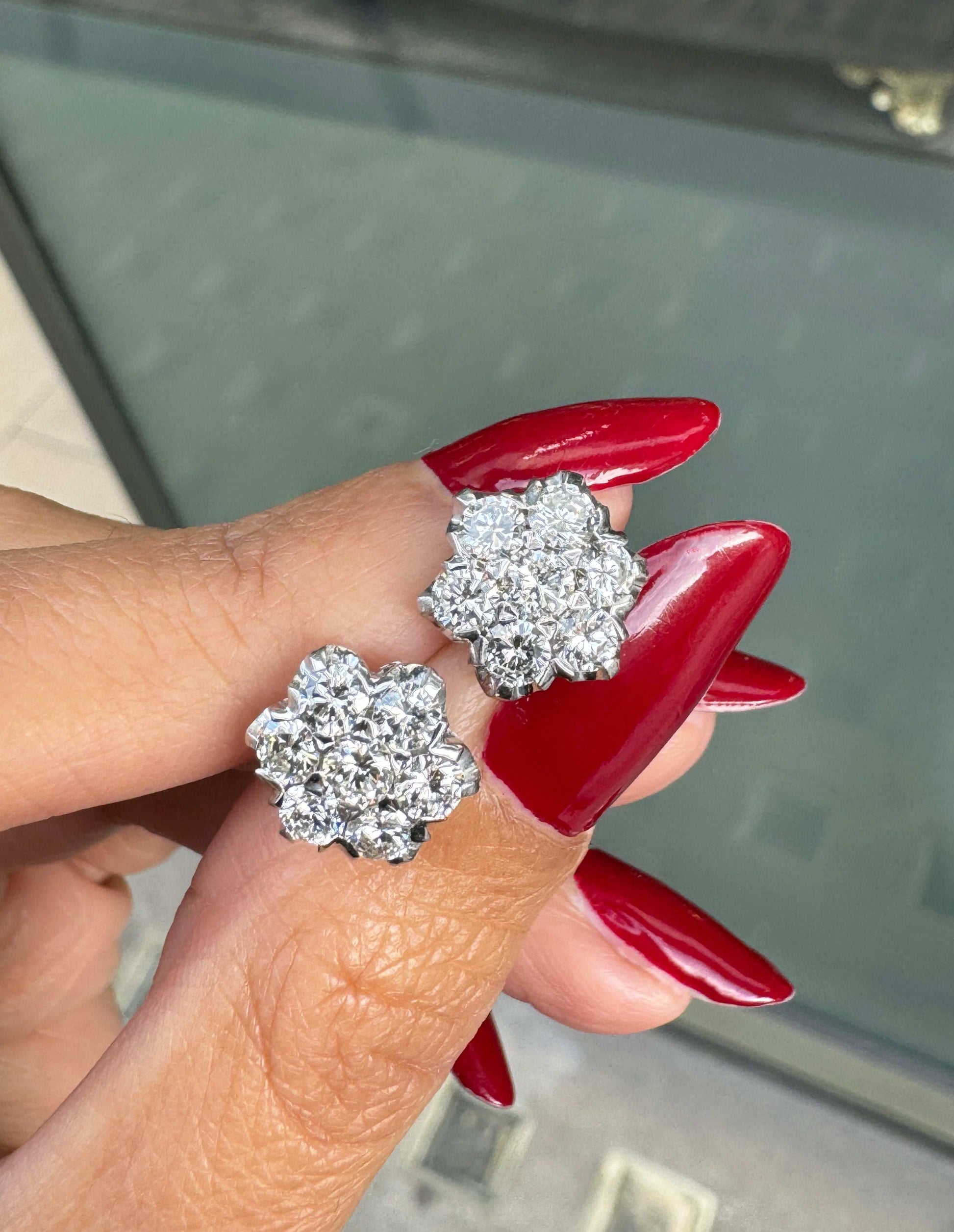 18 Carat Yellow and White Gold Diamond Floral Cluster Stud Earrings