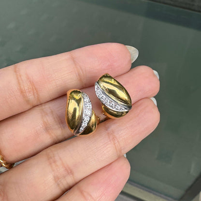 Diamond 18 Carat Yellow and White Gold Huggie Half-Hoop Earrings