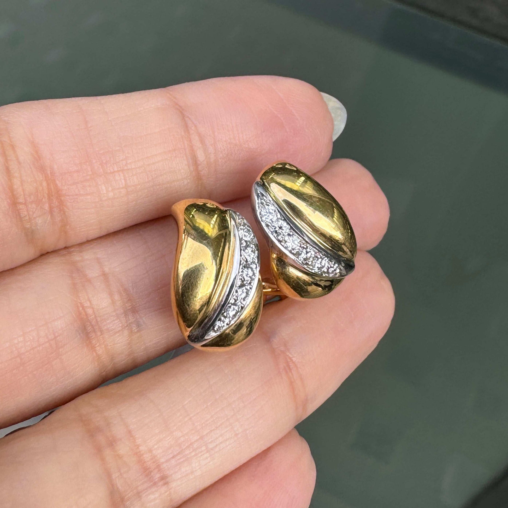 Diamond 18 Carat Yellow and White Gold Huggie Half-Hoop Earrings