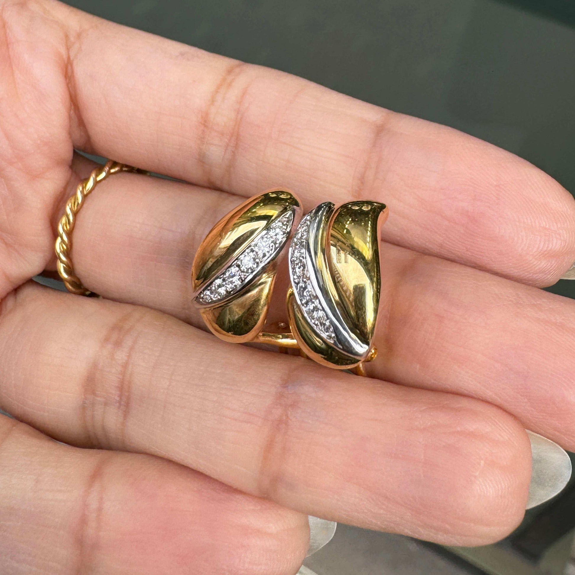 Diamond 18 Carat Yellow and White Gold Huggie Half-Hoop Earrings