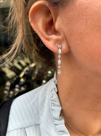 Marquise Cut and Brilliant Cut Diamond 18 Carat White Gold Dangle Drop Earrings