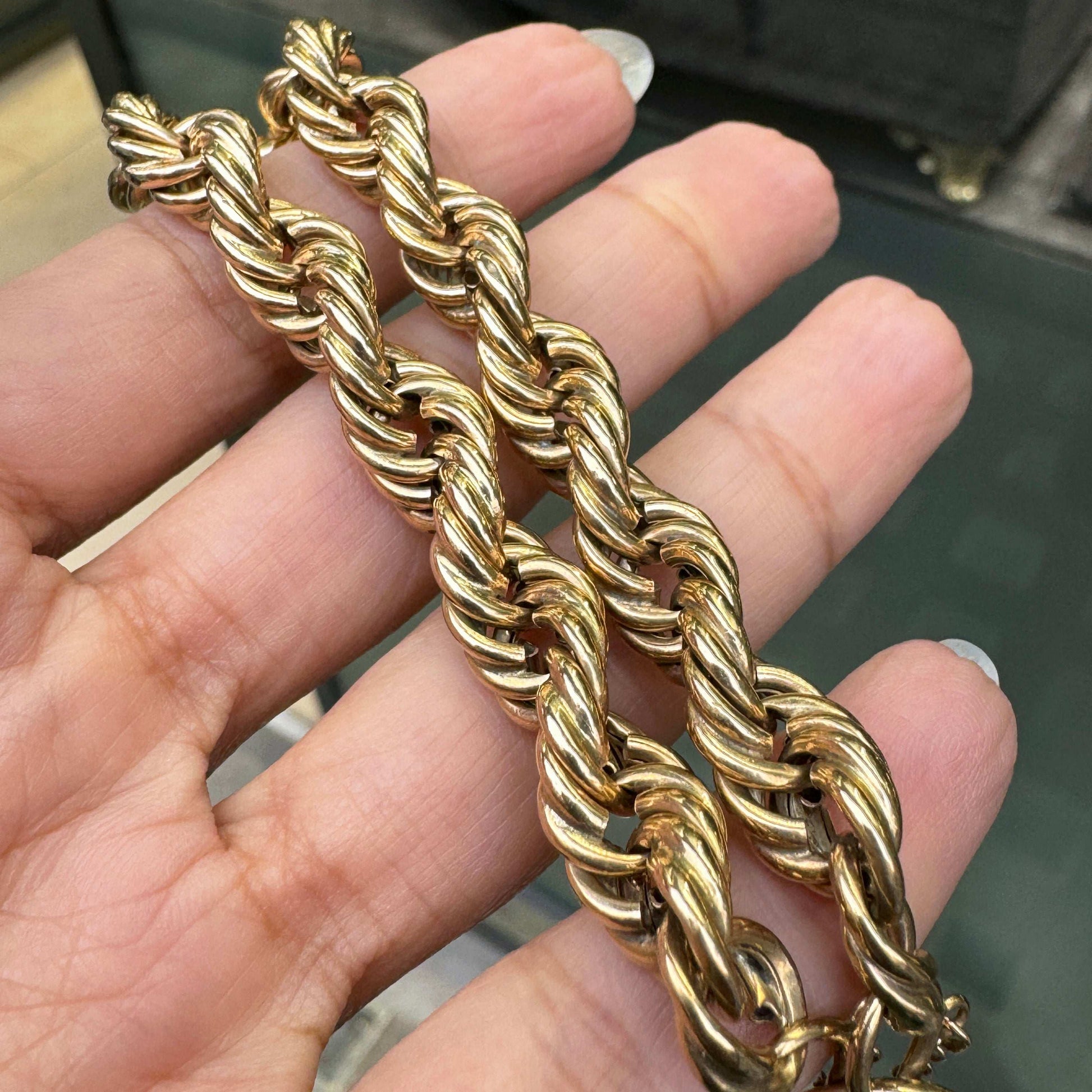 Vintage 9 Carat Yellow Gold Fancy Twist Link Bracelet with Heart Padlock, 1977