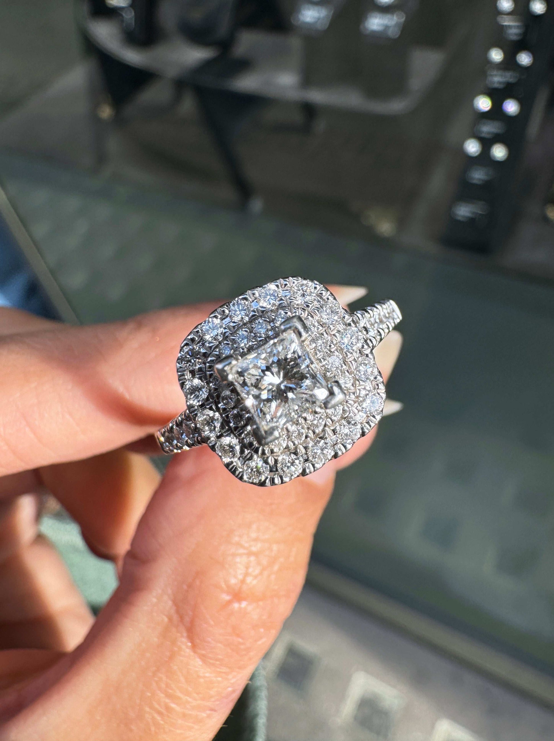 Diamond and Platinum Double Halo Cluster Engagement Ring