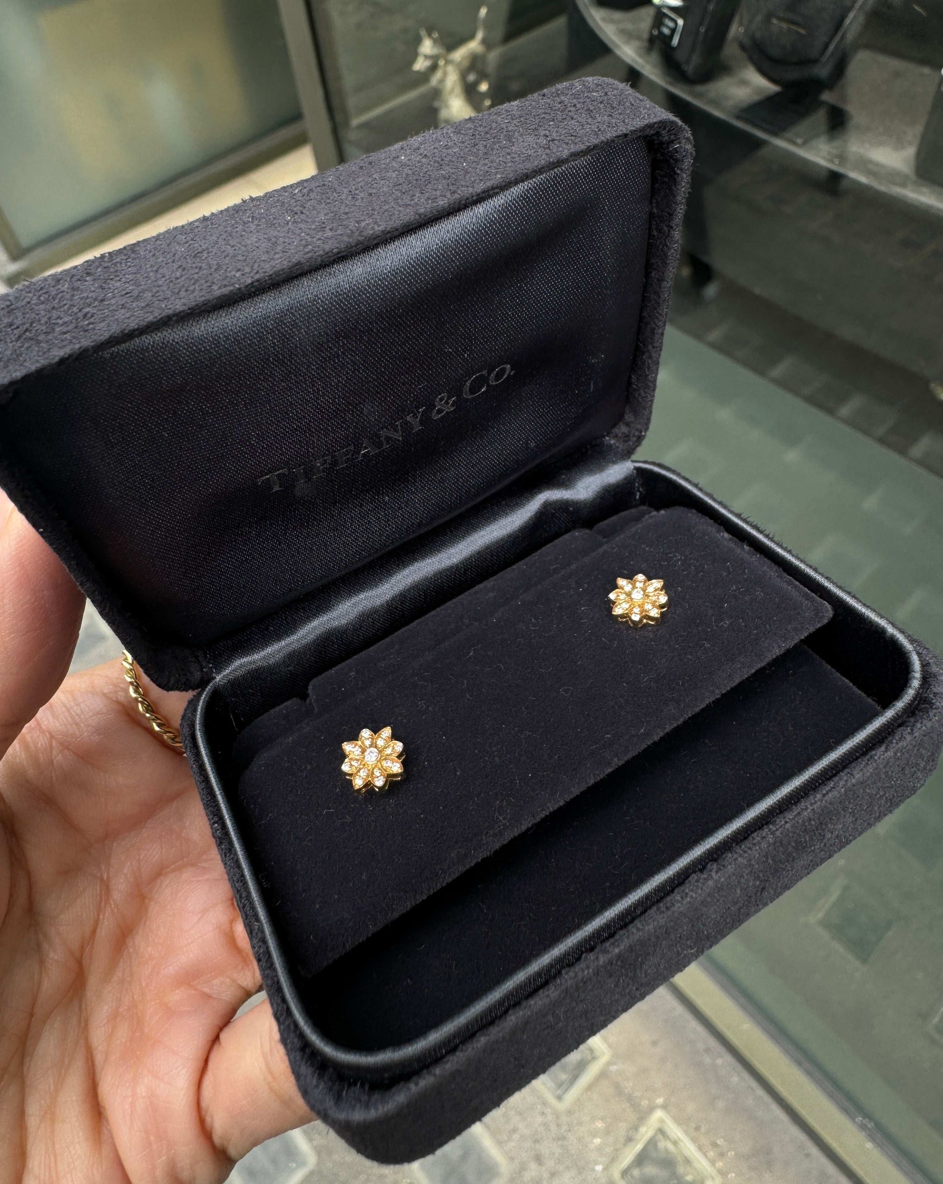 Tiffany & Co. Diamond and 18 Carat Rose Gold Floral Stud Earrings