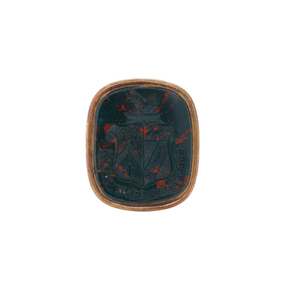 Antique Bloodstone Intaglio Coat of Arms Seal Fob Pendant in 14 Carat Gold