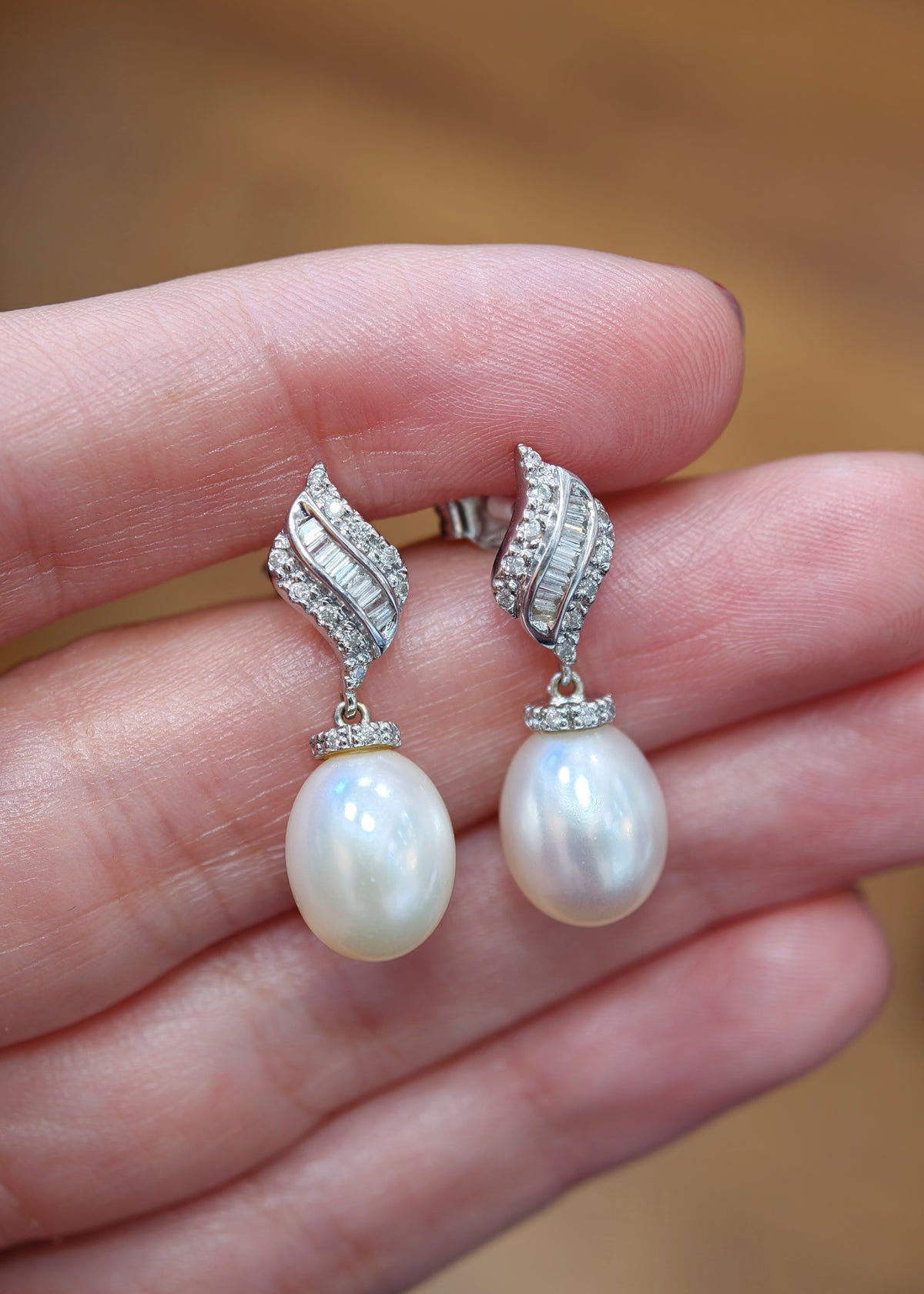 Diamond and Cultured Pearl Drop Earrings in 18 Carat White Gold