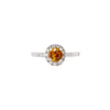 1.17ct Orange Sapphire and Diamond Halo 18K White Gold Cluster Engagement Ring
