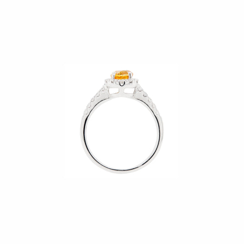 1.17ct Orange Sapphire and Diamond Halo 18K White Gold Cluster Engagement Ring