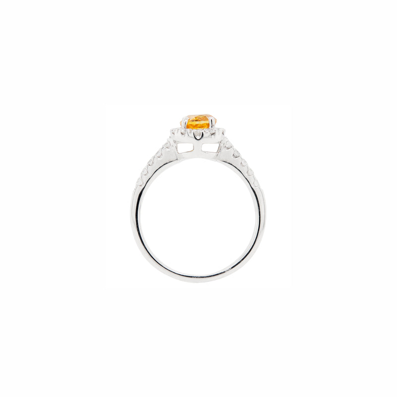 1.17ct Orange Sapphire and Diamond Halo 18K White Gold Cluster Engagement Ring