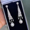 18ct White Gold, Diamond and Pearl Drop Earrings