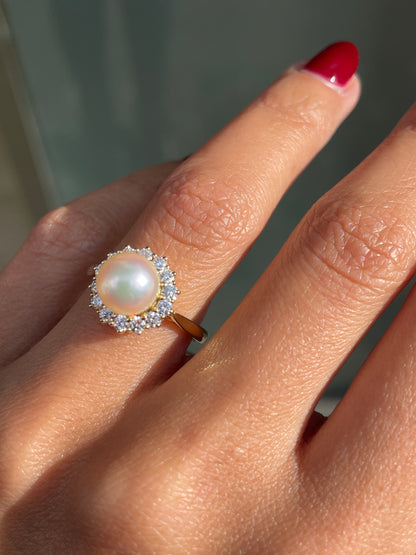 South Sea Pearl and Diamond 18 Carat White Gold Ballerina Cluster Ring