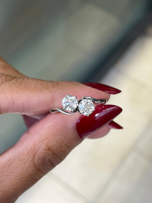 1.01 Carat Diamond Two Stone Crossover Platinum Engagement Ring, Circa 1920s