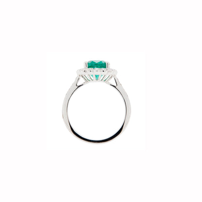 2.39ct Oval Emerald and Diamond Halo 18 Carat White Gold Cluster Engagement Ring