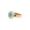 0.84ct Oval Emerald and Diamond Halo 18K Yellow and White Gold Cluster Ring