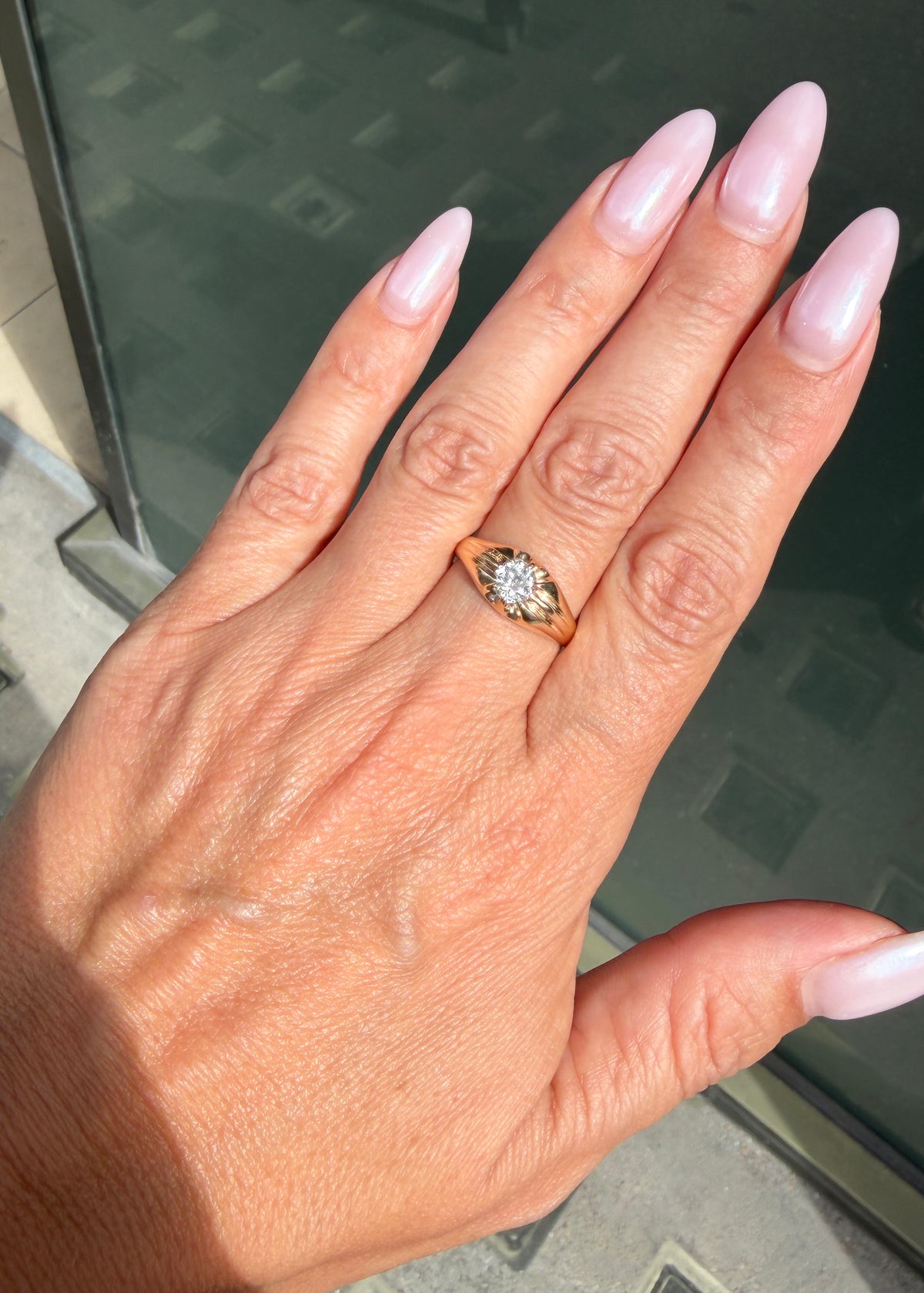 Vintage Old Mine Cut Diamond and 9 Carat Yellow Gold Gents Ring