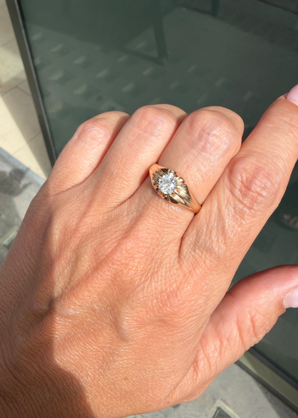 Vintage Old Mine Cut Diamond and 9 Carat Yellow Gold Gents Ring