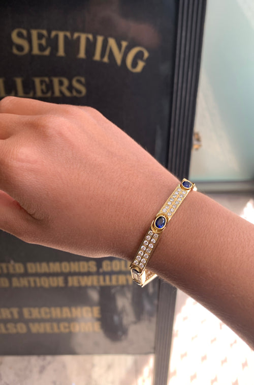 Vintage Sapphire and Diamond 18 Carat Yellow Gold Bracelet