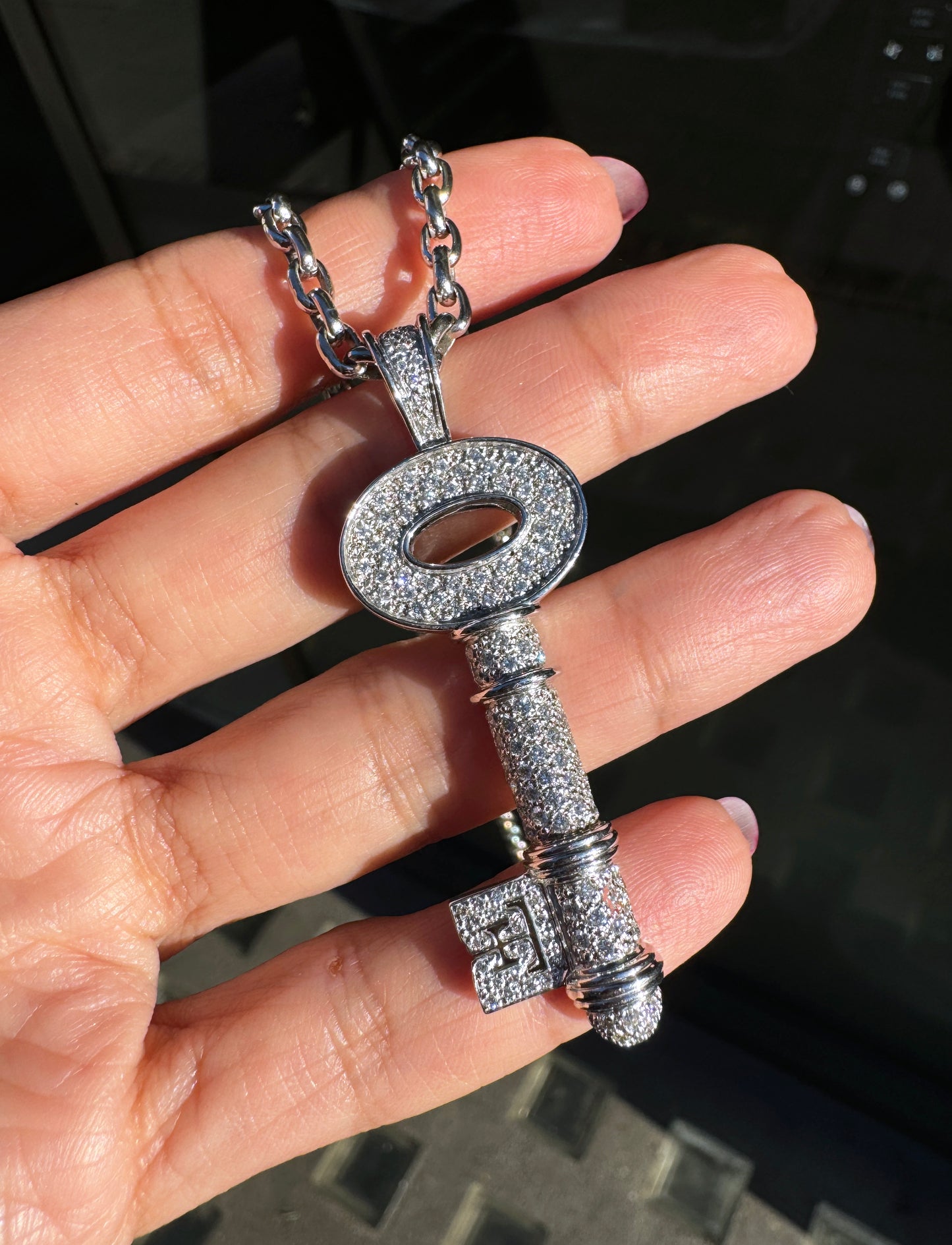 Theo Fennell Diamond and 18 Carat White Gold Large Key Pendant Necklace