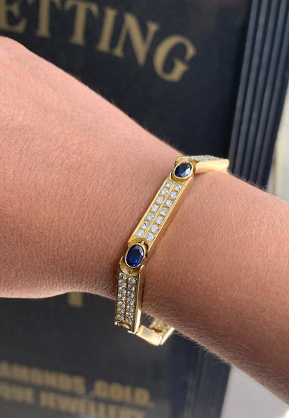 Vintage Sapphire and Diamond 18 Carat Yellow Gold Bracelet
