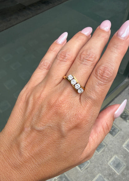 Vintage Diamond and 18 Carat Yellow Gold Four-Stone Crossover Dress Ring