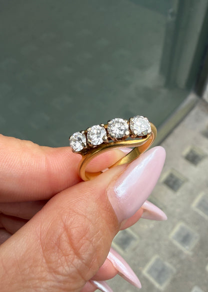 Vintage Diamond and 18 Carat Yellow Gold Four-Stone Crossover Dress Ring