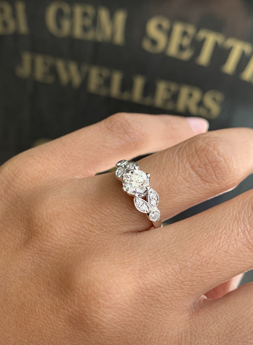 GIA 0.79ct H VS2 Brilliant Cut Diamond Floral Platinum Engagement Ring