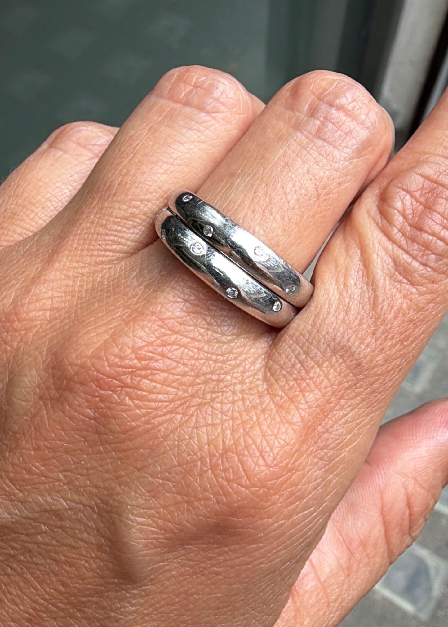 Ruby and Diamond 18 Carat White Gold Hinged Tapered Band Ring