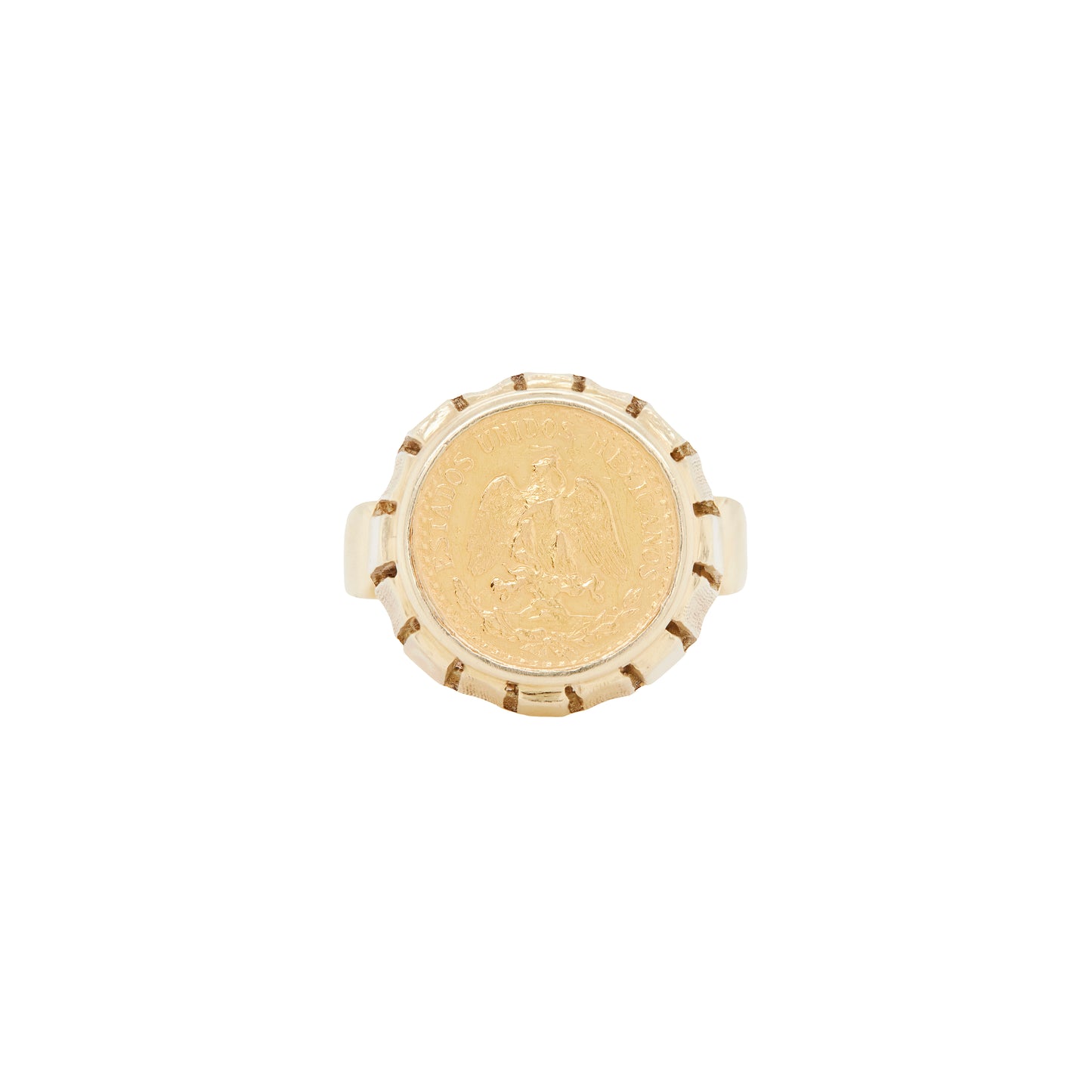 900 Dos Pesos Mexican Coin Gents Ring in 14 Carat Yellow Gold
