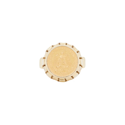 900 Dos Pesos Mexican Coin Gents Ring in 14 Carat Yellow Gold