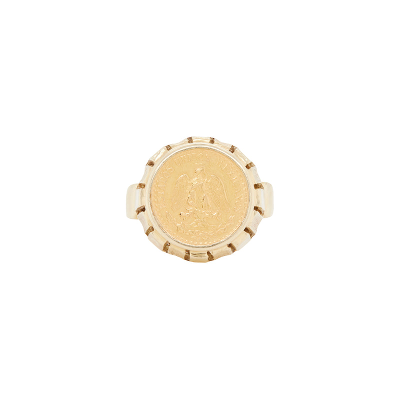 900 Dos Pesos Mexican Coin Gents Ring in 14 Carat Yellow Gold