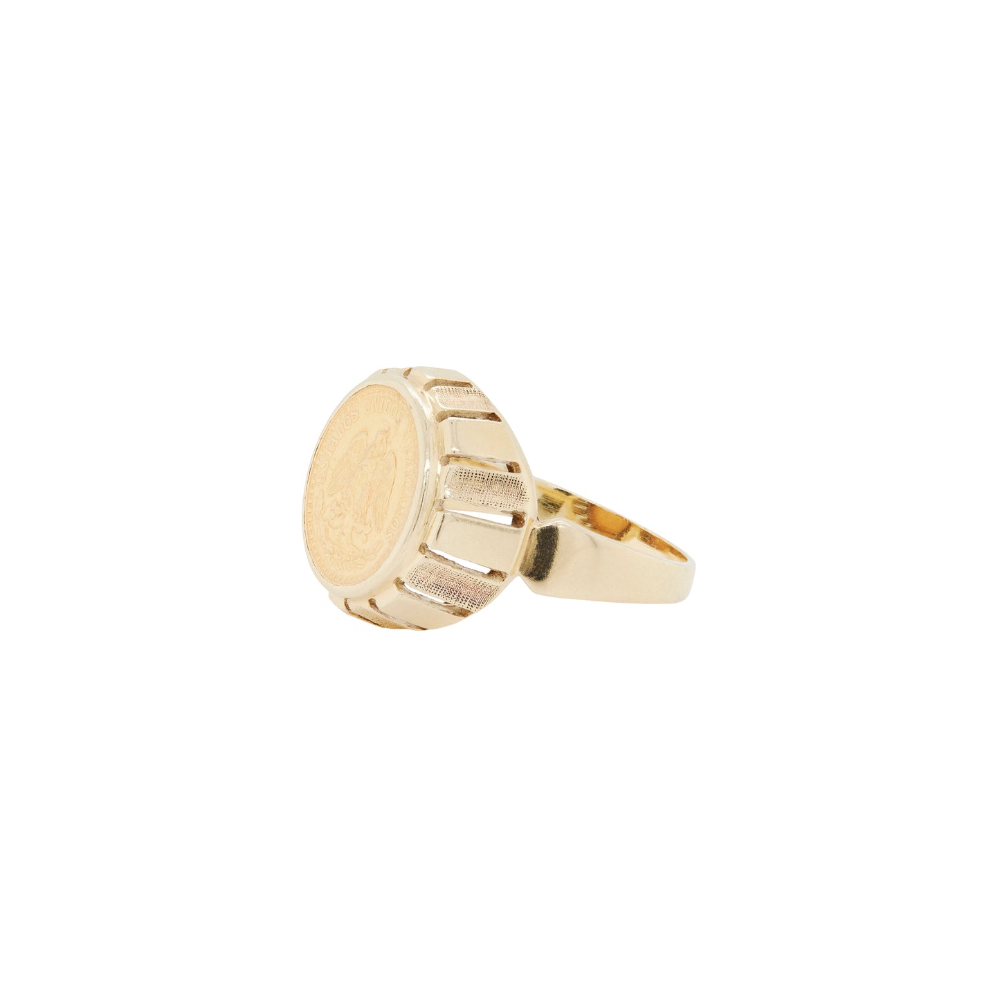 900 Dos Pesos Mexican Coin Gents Ring in 14 Carat Yellow Gold