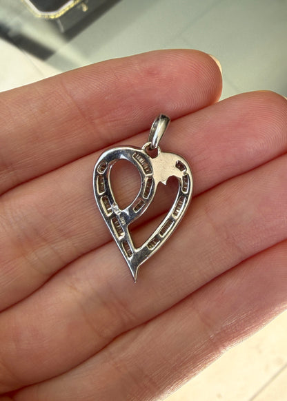 Tapered Baguette Cut Diamond 14 Carat White Gold Openwork Heart Pendant