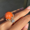 Large Coral and Diamond 18 Carat Rose and White Gold Cocktail Ring