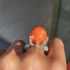 Large Coral and Diamond 18 Carat Rose and White Gold Cocktail Ring