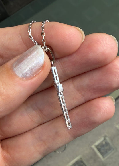 Vintage Old Cut Diamond and 18 Carat White Gold Cross Pendant Necklace