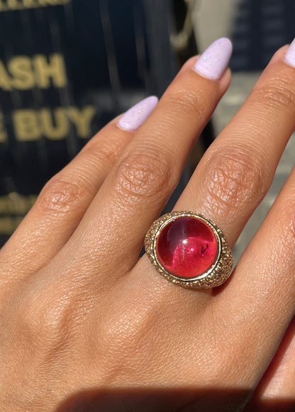 Cabochon Tourmaline and Diamond 18 Carat Yellow Gold Bombé Cluster Cocktail Ring
