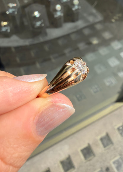 Vintage Old Mine Cut Diamond and 9 Carat Yellow Gold Gents Ring