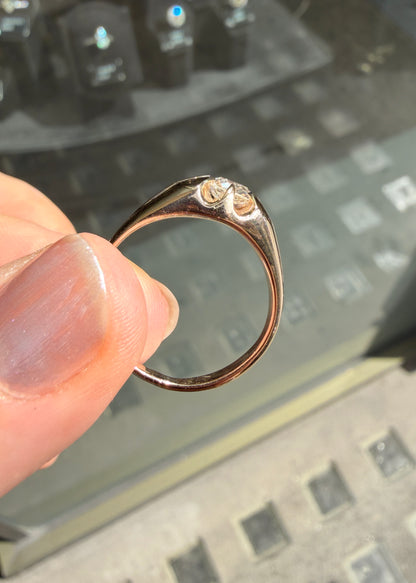 Vintage Old Mine Cut Diamond and 9 Carat Yellow Gold Gents Ring