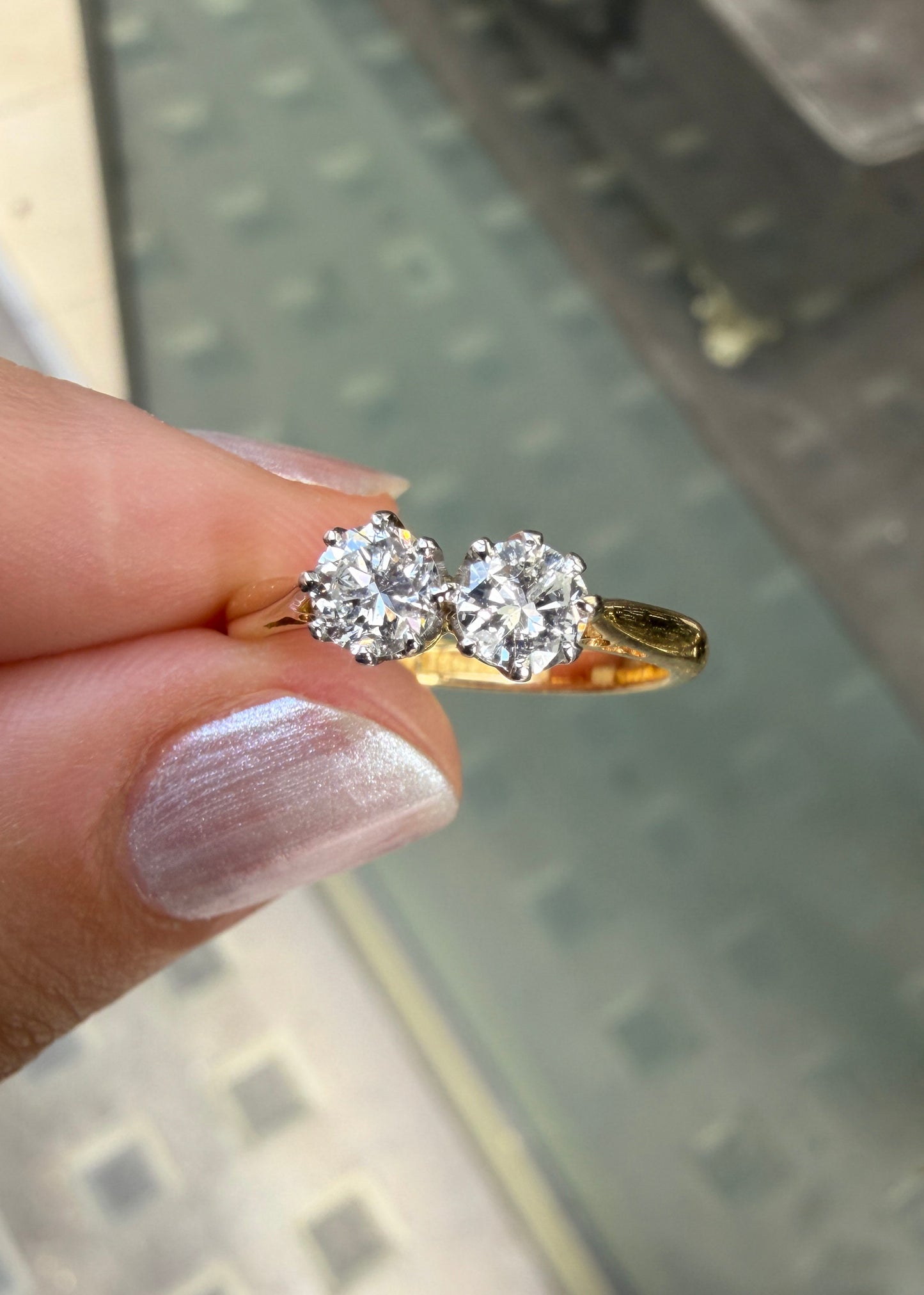 Round Brilliant Cut Diamond 18K Yellow Gold & Platinum Two-Stone Engagement Ring