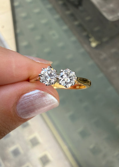 Round Brilliant Cut Diamond 18K Yellow Gold & Platinum Two-Stone Engagement Ring