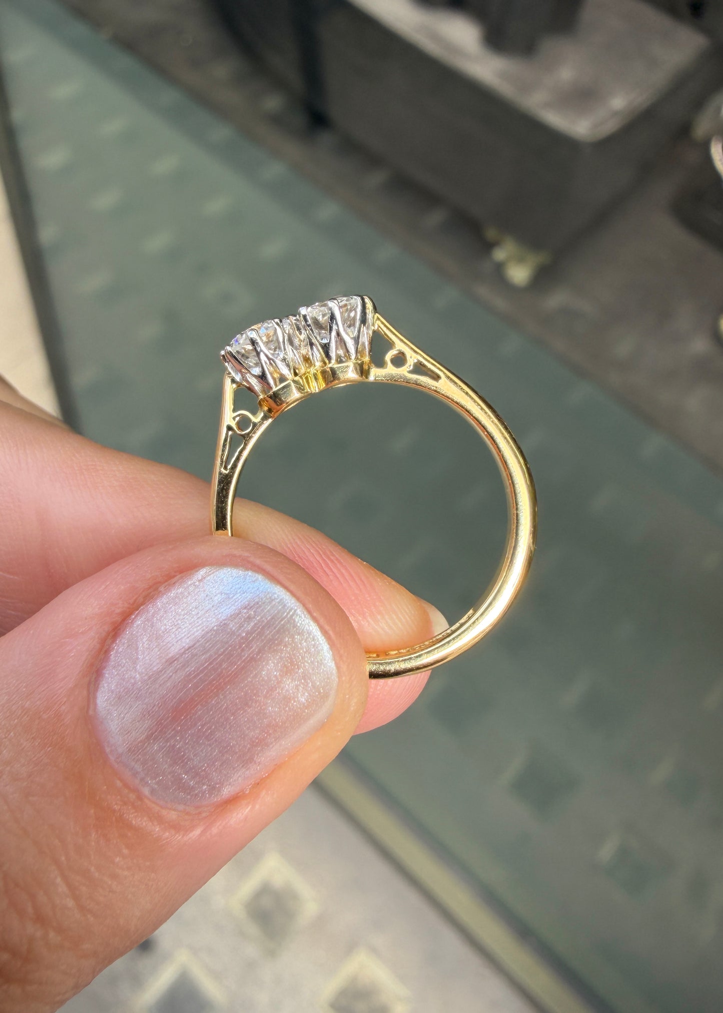 Round Brilliant Cut Diamond 18K Yellow Gold & Platinum Two-Stone Engagement Ring