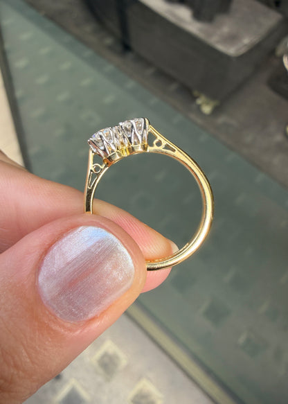Round Brilliant Cut Diamond 18K Yellow Gold & Platinum Two-Stone Engagement Ring