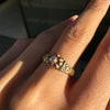 lady wearing a beautiful Antique Ruby & Old Cut Diamond Flower Ring