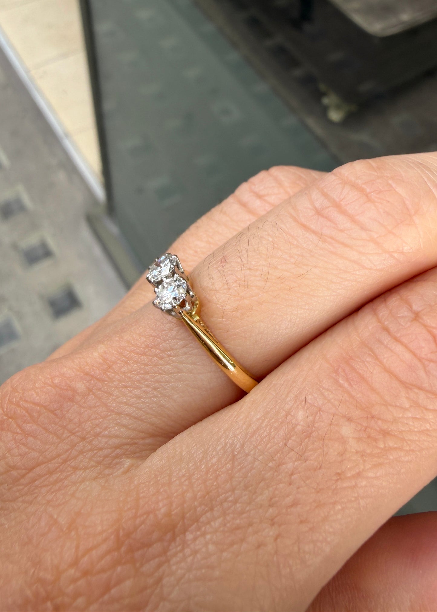 Round Brilliant Cut Diamond 18K Yellow Gold & Platinum Two-Stone Engagement Ring