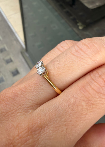 Round Brilliant Cut Diamond 18K Yellow Gold & Platinum Two-Stone Engagement Ring